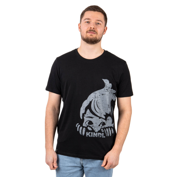Frontalansicht T-Shirt schwarz Logo Berliner Kindl in grau linksseitig